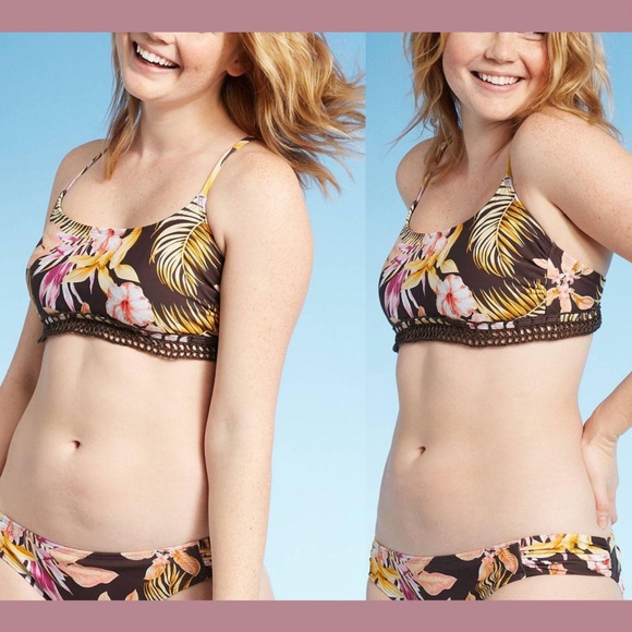 NEW Xhilaration Floral Crochet Trim Bikini Top + Hipster Bottom [‎ Small ] - Picture 12 of 13